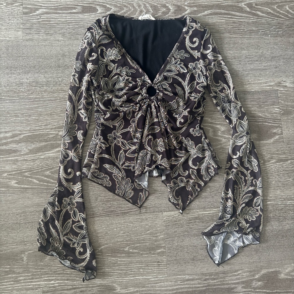 Brown Y2K top size xs paisley print long sleeve